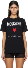 Moschino Black Regular Fit T-shirt With Logo And Heart Graphic In J2555 Fantasy Black