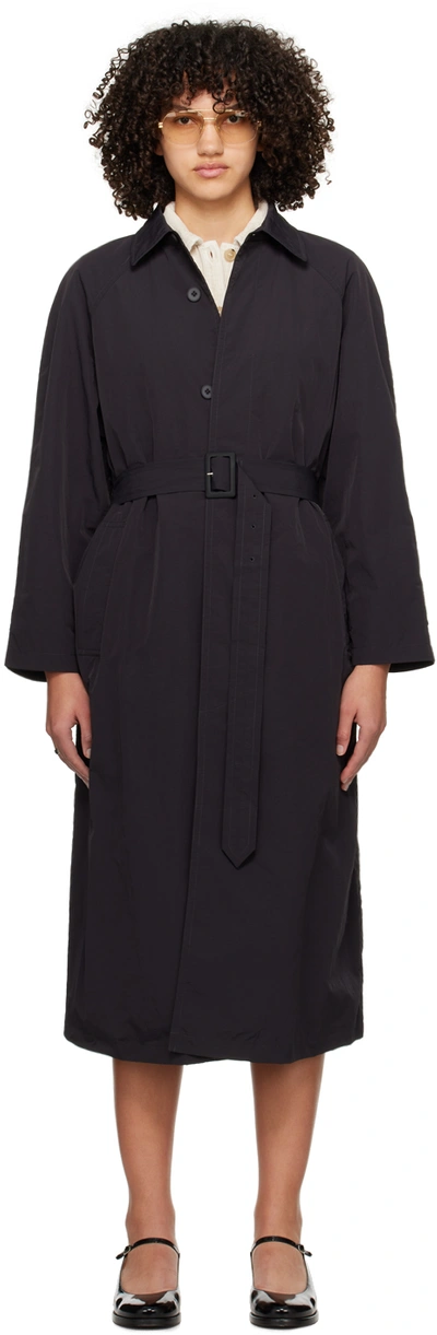 Apc Black Crinkled Trench Coat In Lzz Black