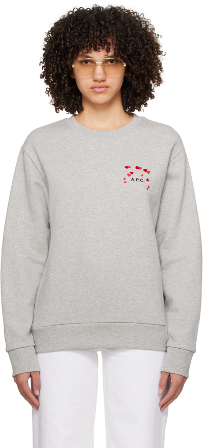 Apc Gray Hearts Sweatshirt In Pla Heather Grey