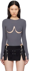 DION LEE GRAY DOUBLE UNDERWIRE BODYSUIT