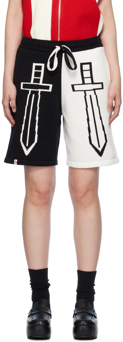 Charles Jeffrey Loverboy Black & White Heraldry Shorts In Black + White