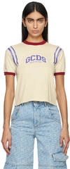 GCDS OFF-WHITE EMBROIDERED T-SHIRT