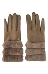 Marcus Adler Faux Suede Gloves With Faux Fur Trim In Tan