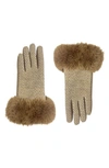 Marcus Adler Chevron Gloves With Faux Fur Trim In Camel