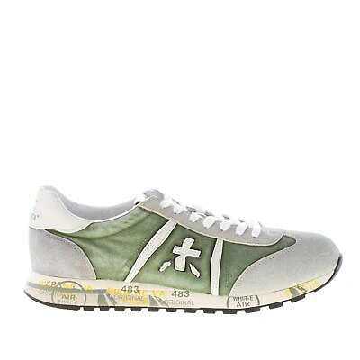 Pre-owned Premiata Men Shoes Grey Suede And Green Delavè Tech Fabric Lucy 6147 Trainer