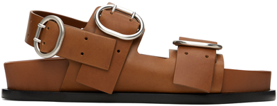 Jil Sander Buckled Leather Slingback Sandals In 223 Peat