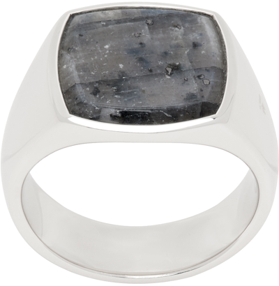 Tom Wood Silver Cushion Larvikite Ring In 925 Sterling Silver
