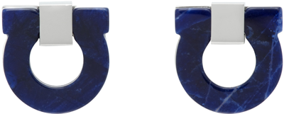 Ferragamo Silver & Blue Gancini Cufflinks In Silver Lapis