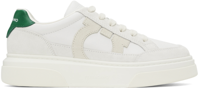 Ferragamo Man Low Cut Trainer With Gancini Outline In Optic White