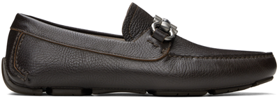 Ferragamo Brown Gancini Ornament Loafers In Black