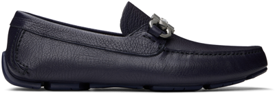 Ferragamo Navy Gancini Ornament Loafers In Blu Marin Light Grey