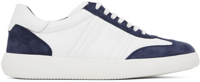 Brioni White & Navy Suede And Calf Leather Sneakers In 4290 Sapphire/white