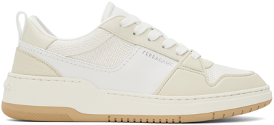 Ferragamo Off-white Low Cut Sneakers In Pegaso Bianco Mascar