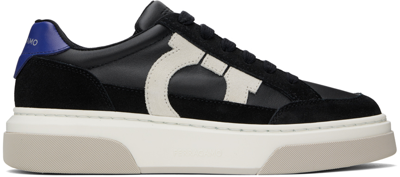 Ferragamo Man Low Cut Trainer With Gancini Outline In Black/mascarpone