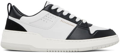 Ferragamo Black & White Low Cut Gancini Outline Sneakers In Nero Bianco Otico