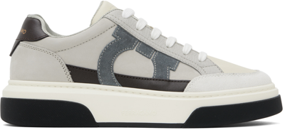 Ferragamo Man Low Cut Sneaker With Gancini Outline In White