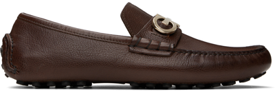 Ferragamo Front Gancini-plaque Loafers In Brown