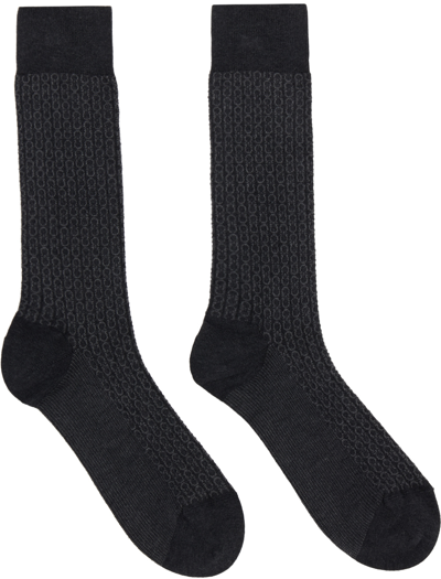 Ferragamo Gray Medium Gancini Socks In Grey/grey