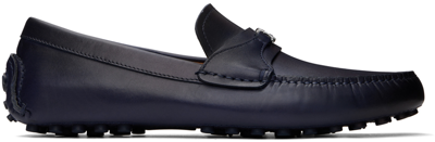 Ferragamo Navy Gancini Ornament Loafers In Bluemarine Biscotto