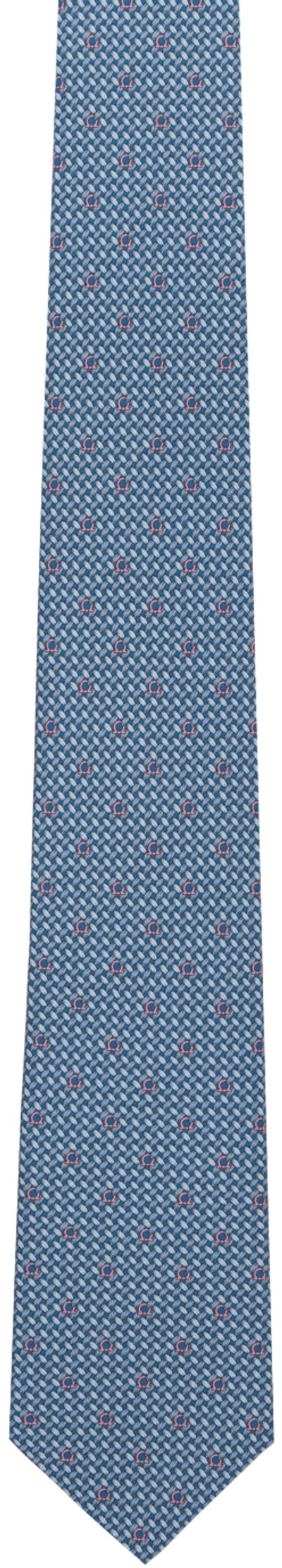 Ferragamo Blue & Pink Gancini Print Silk Tie In F.bluette/azzurro