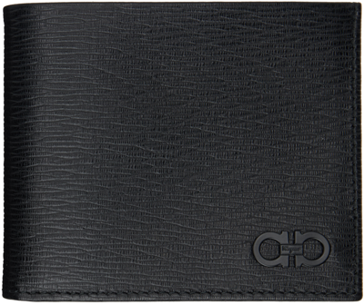 Ferragamo Black Gancini Wallet In Nero Dark Rain