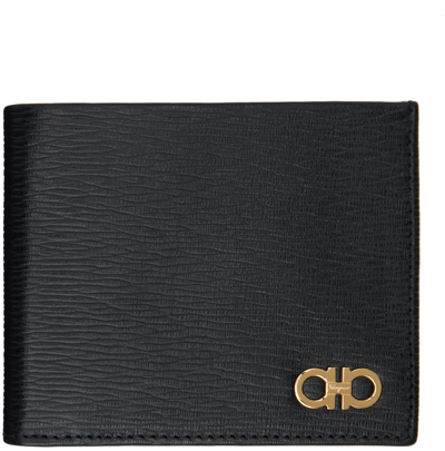 Ferragamo Black Gancini Wallet In Nero