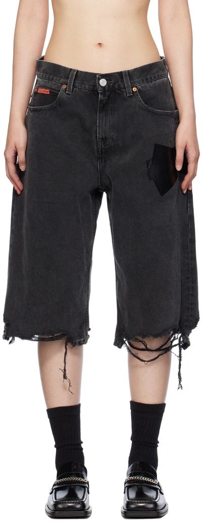 Martine Rose Black Tape Denim Shorts In Black Wash/gaffer