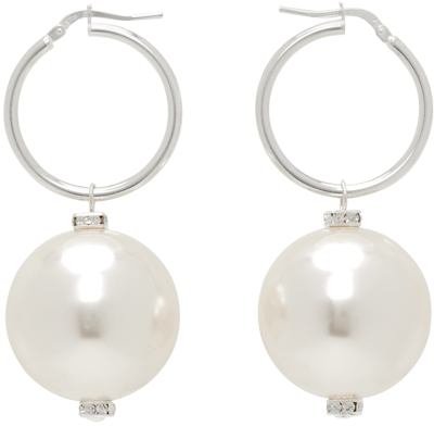 Magda Butrym Mini Hoop Pearl Earrings In White