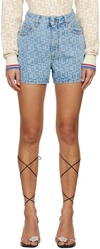 GCDS BLUE MONOGRAM DENIM SHORTS