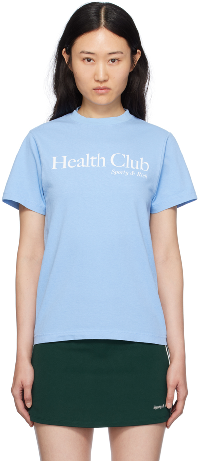 Sporty And Rich Health Club Branded-print Cotton-jersey T-shirt In Sky Blue