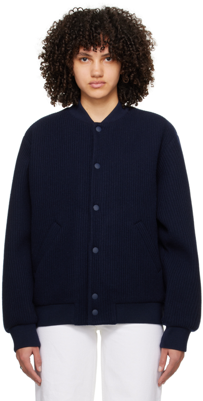 Apc Navy Mick Bomber Jacket In Iak Dark Navy