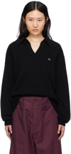 VIVIENNE WESTWOOD BLACK EMBROIDERED POLO