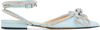 Mach&mach Double Bow Crystal-embellished Satin Point-toe Flats In Sky Blue