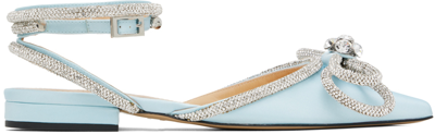 Mach & Mach Double Bow Crystal-embellished Satin Point-toe Flats In Blue