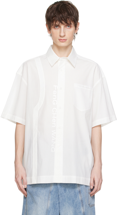 Feng Chen Wang Logo-print Striped Cotton Shirt In White