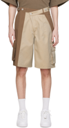 Feng Chen Wang Twits-detail Colour-block Shorts In Khaki/brown