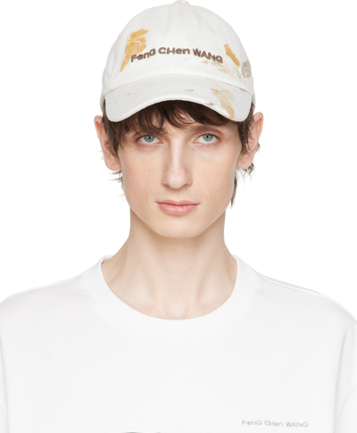 Feng Chen Wang Off-white Embroidered Cap In Beige