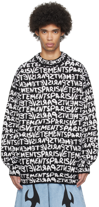 Vetements Black & White Graffiti Monogram Sweater In Black / White