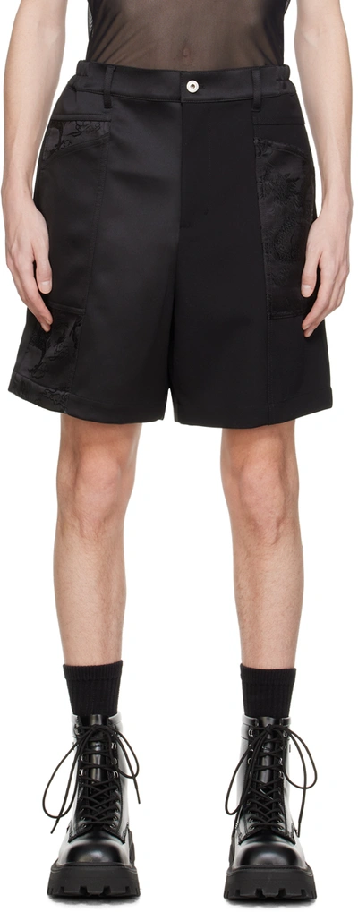 Feng Chen Wang Black Deconstructed Shorts In Schwarz