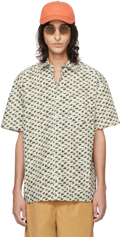 Apc White & Green Ross Shirt In Kaf Dark Green