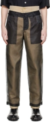 Feng Chen Wang Reversible Layered Trousers In Black/khaki