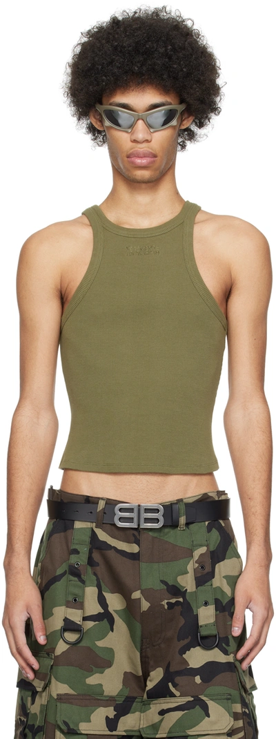 Vetements Khaki Embroidered Tank Top In Green