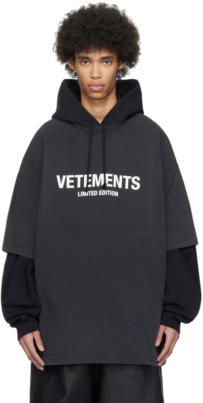 Vetements Black Printed T-shirt In Washed Black