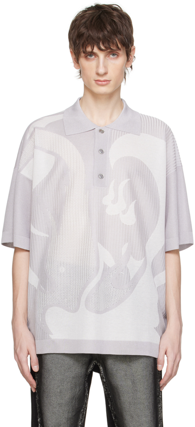 Feng Chen Wang Gray Jacquard Polo In Grey/white