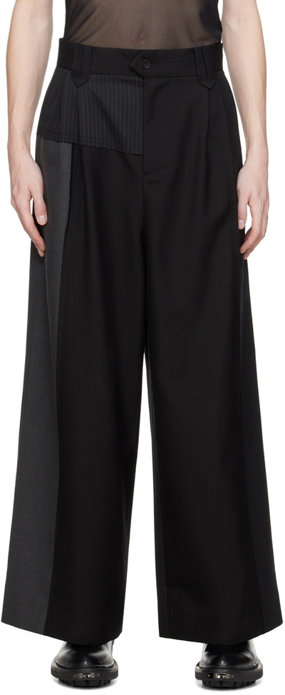Feng Chen Wang Black Paneled Trousers In Black/gray