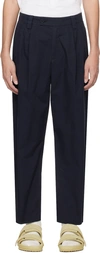 Apc Renato Tapered Pleated Cotton And Wool-blend Twill Trousers In Iak Dark Navy