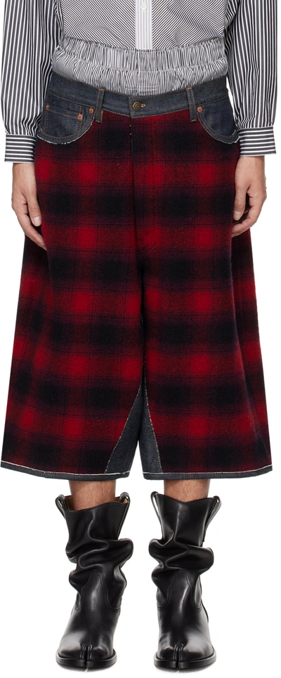 Maison Margiela Red Paneled Denim Shorts