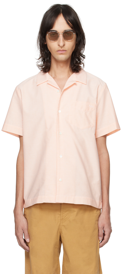 Apc Lloyd Striped Cotton-chambray Shirt In Orange