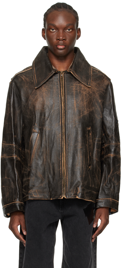 Martine Rose Brown A Line Leather Jacket In Brown Sunbleach