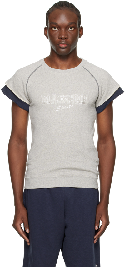 Martine Rose Gray Embroidered T-shirt In Grey Marl / Usa Sprt